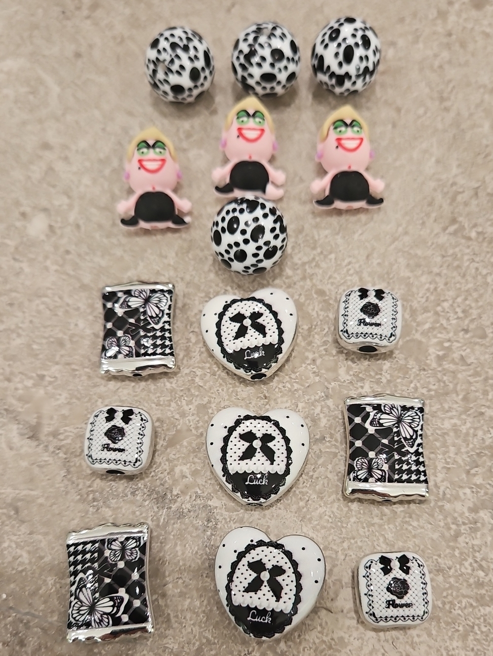 Black & White Mixed Bead and Silicone Charm Lot